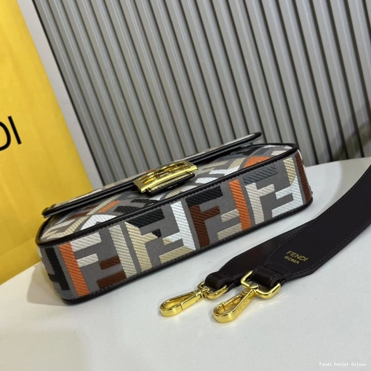 Affordable In Bag Fendi Medium FF Canvas Grey Baguette Multi Motif 0725